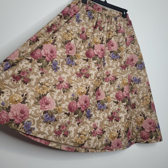 Vintage 80s 90s muted floral romantic fairytale pull on a line midi skirt 12 - Picture 2 of 7